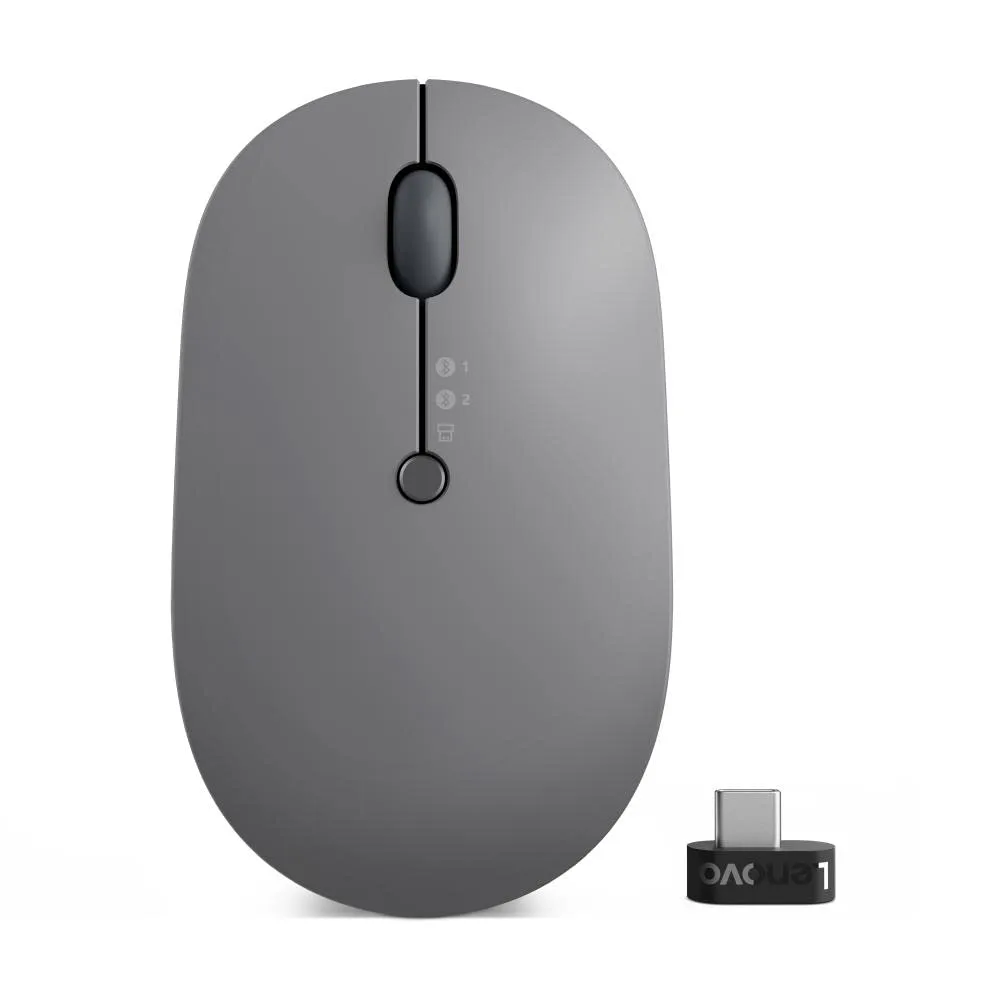 Lenovo Go Multi-Device Wireless Mouse, 2.4GHz Nano USB-C Receiver, Bluetooth, Adjustable DPI, USB-C Rechargeable Battery, Qi Wireless Charging, Ambidextrous,